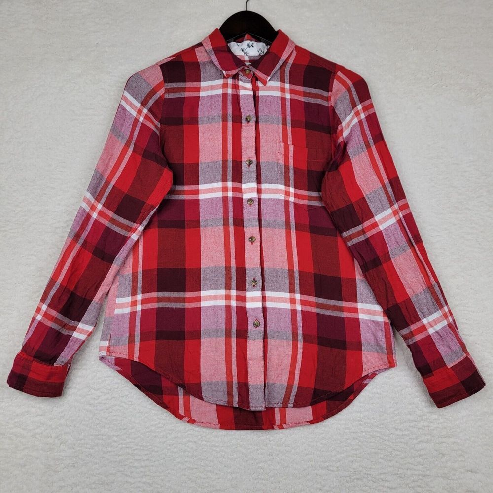Lucky Brand Shirt Womens Extra Small XS Red White Long Sleeve Button Up Plaid